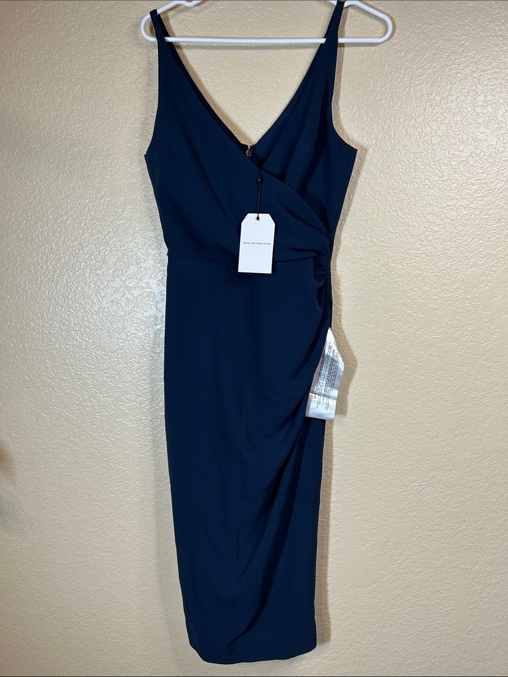 Dress the Population Navy Wrap-Front Midi Dress size S